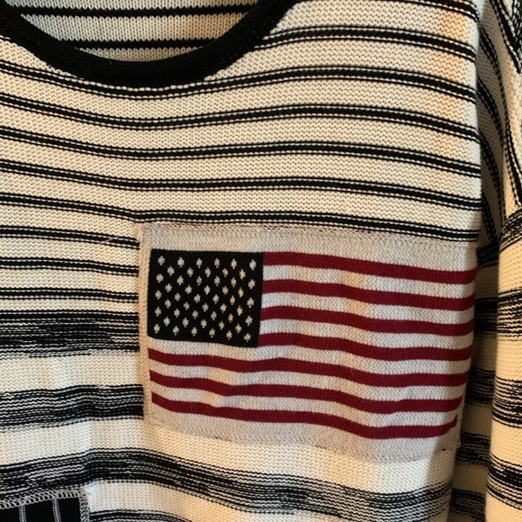 Cotton country Striped Black and White Sweater American flag cotton crewneck - Picture 2 of 5